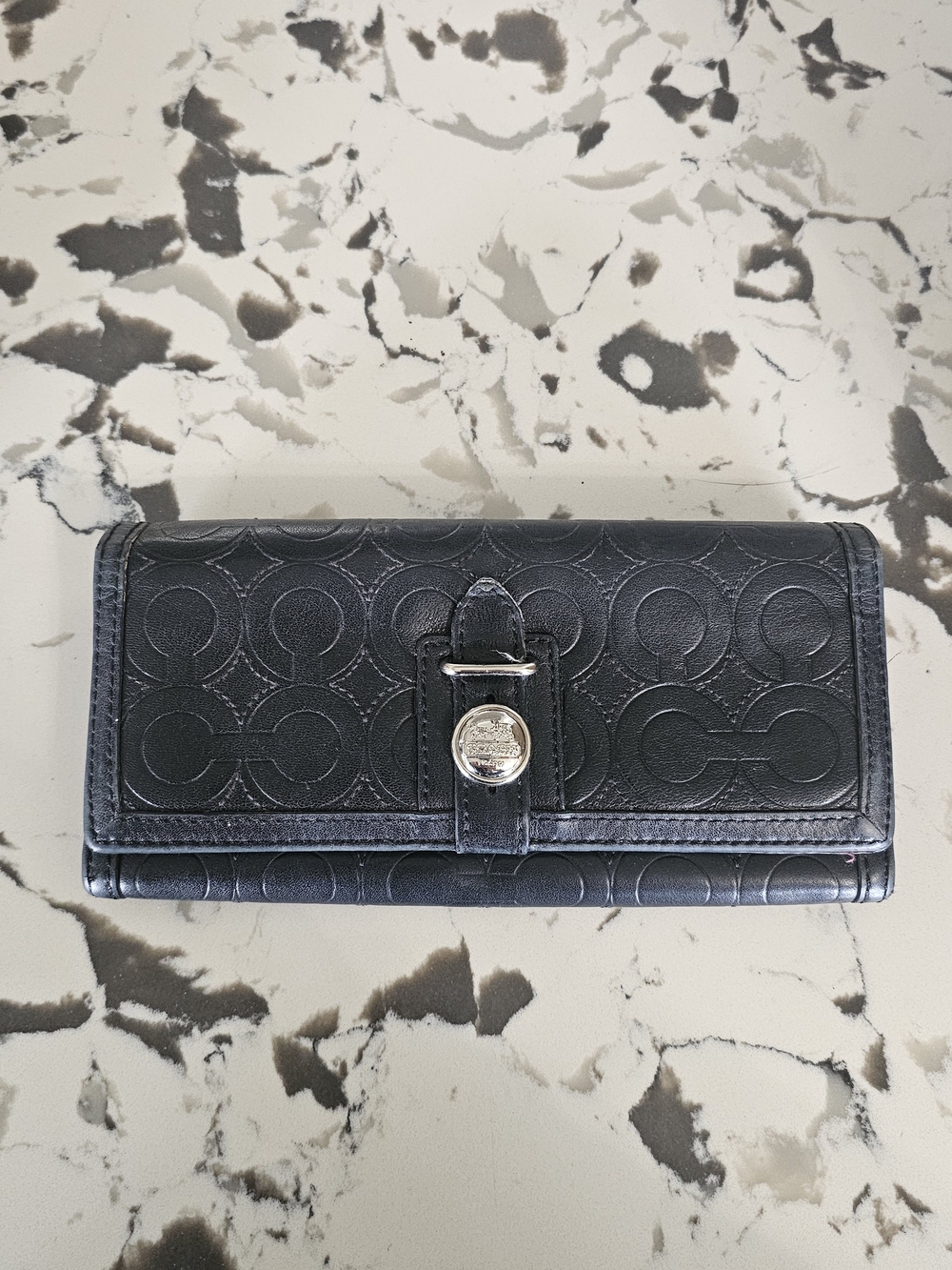 Vintage Y2K Coach Embossed Signature Leather Continental Wallet - Black